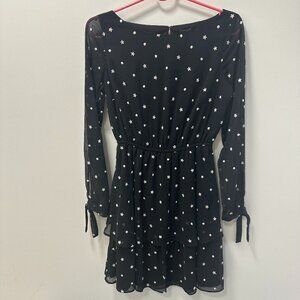 Ann Taylor Embroidery Floral Mesh Flounce Boat Neck Mini Dress Black Size 0